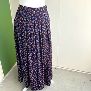 Vintage 80s 90s Navy and Pink Pleated Maxi Skirt